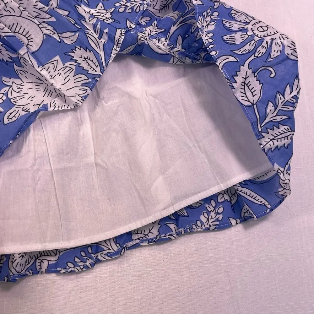 Jennifer & Grace Blue White Floral Print Smocked Tiered Mini Skirt Size XL NWT